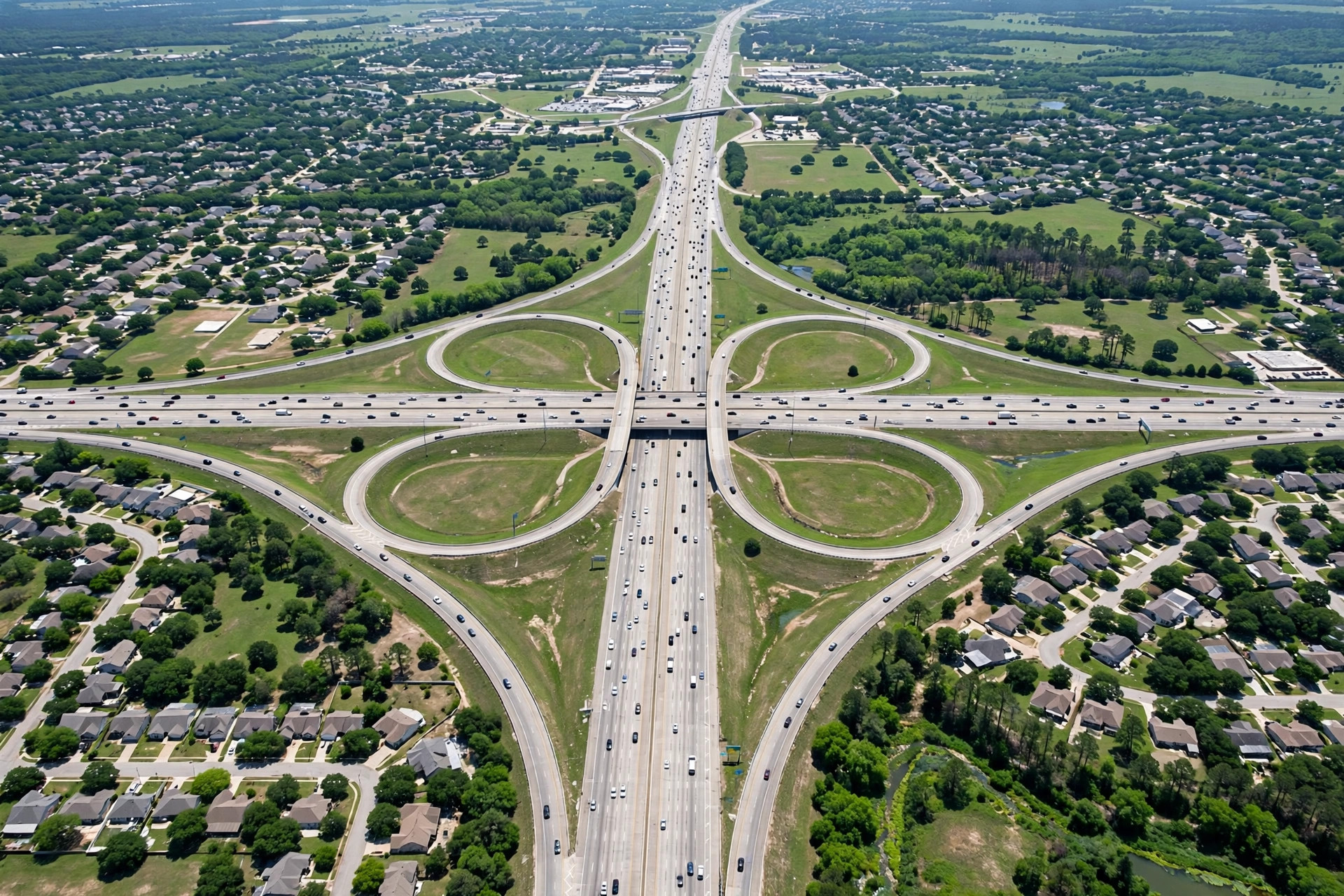 Aerial view of a San Antonio highway interchange